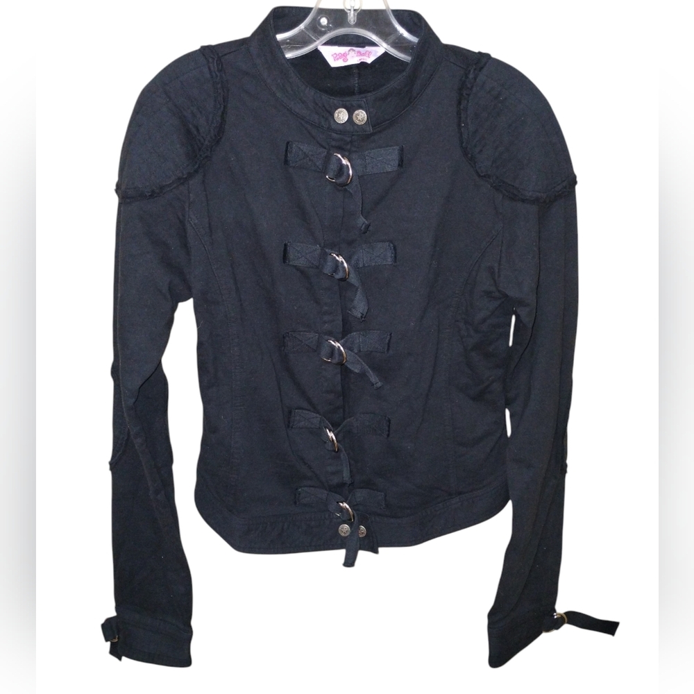 Vtg Y2K Rag Doll Goth Industrial Jacket D Ring Strap L Black Mint Rare